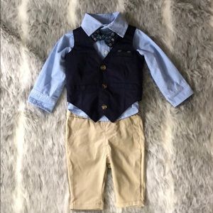 Baby boy tan pant outfit